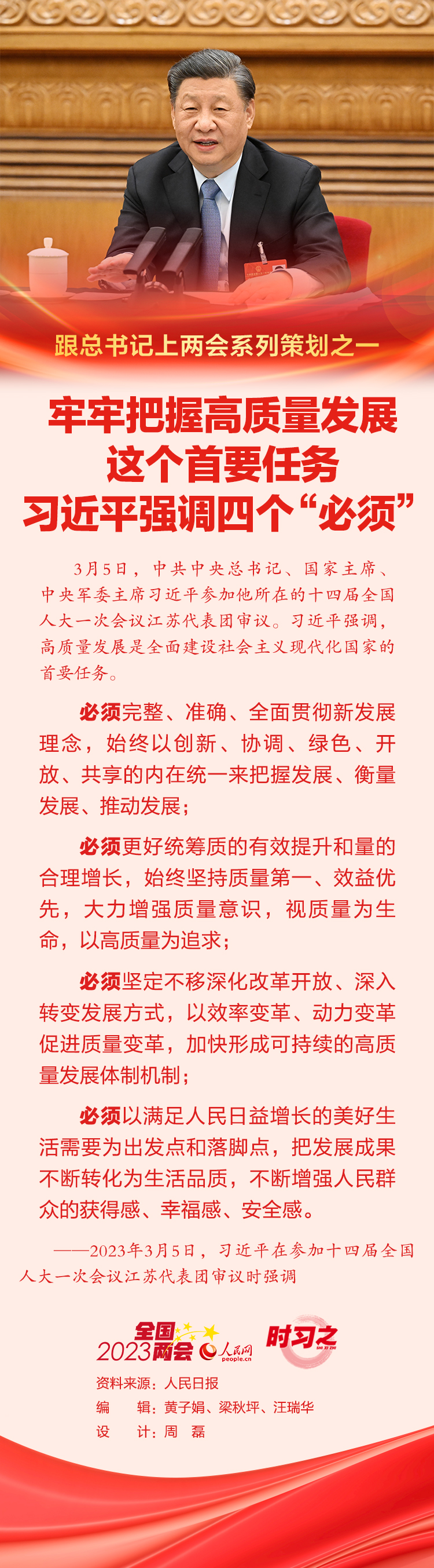 跟總書記上兩會系列策劃之一 牢牢把握高質量發(fā)展這個首要任務習近平強調四個“必須”